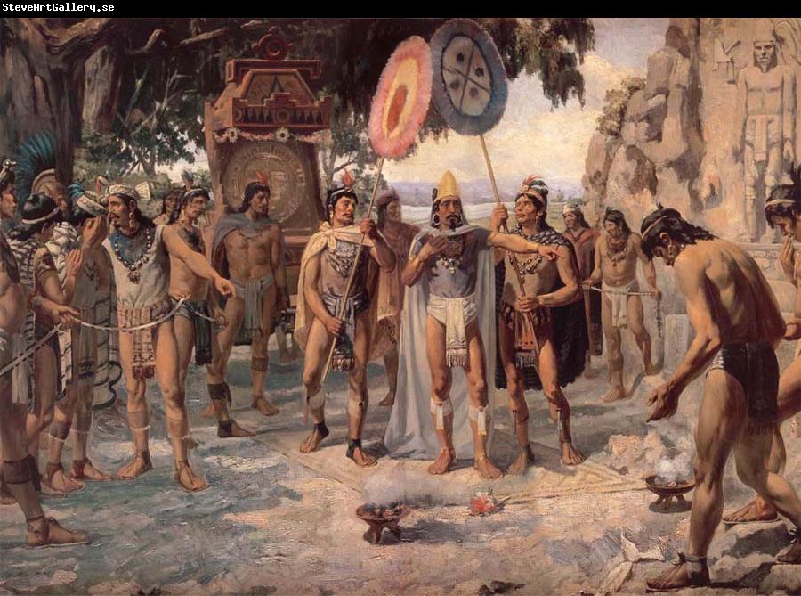 unknow artist Montezuma responds to Chapultepec for develar the esculturos of its ancestros